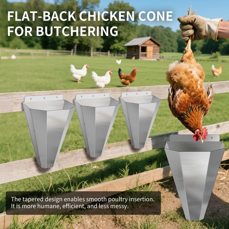 LavviTech Store Large Chicken Cone for Butchering, Stainless Steel Kill Cone with Safety Gloves, Flat-Back Design, for Killing and Processing Chickens, Ducks, Turkeys & Poultry up to 18 lbs (Silver) - Image 3